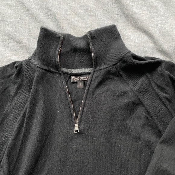 Black Cotton Cashmere 1/4 Zip Sweater - Picture 2 of 4
